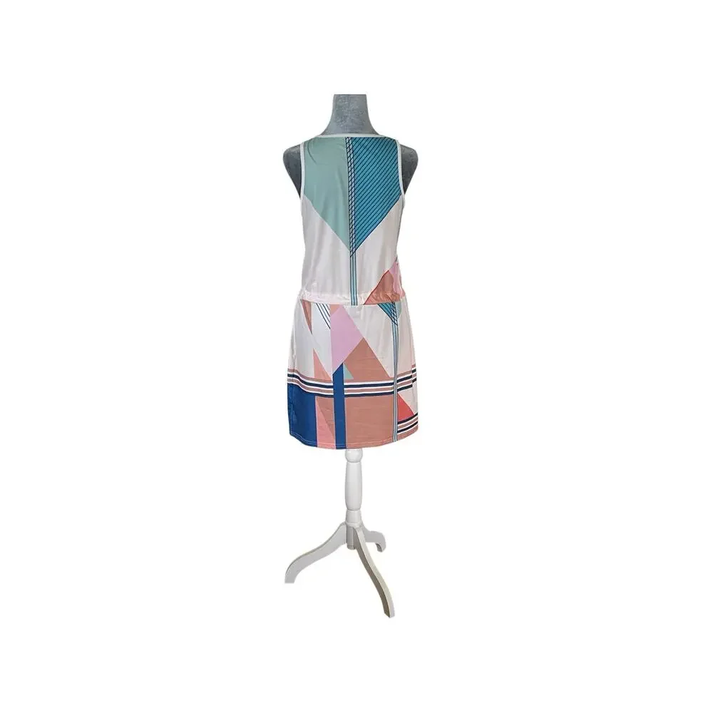 Summer Causal Loose Sleeveless Crew Neck Drawstring Waist Dress Small
